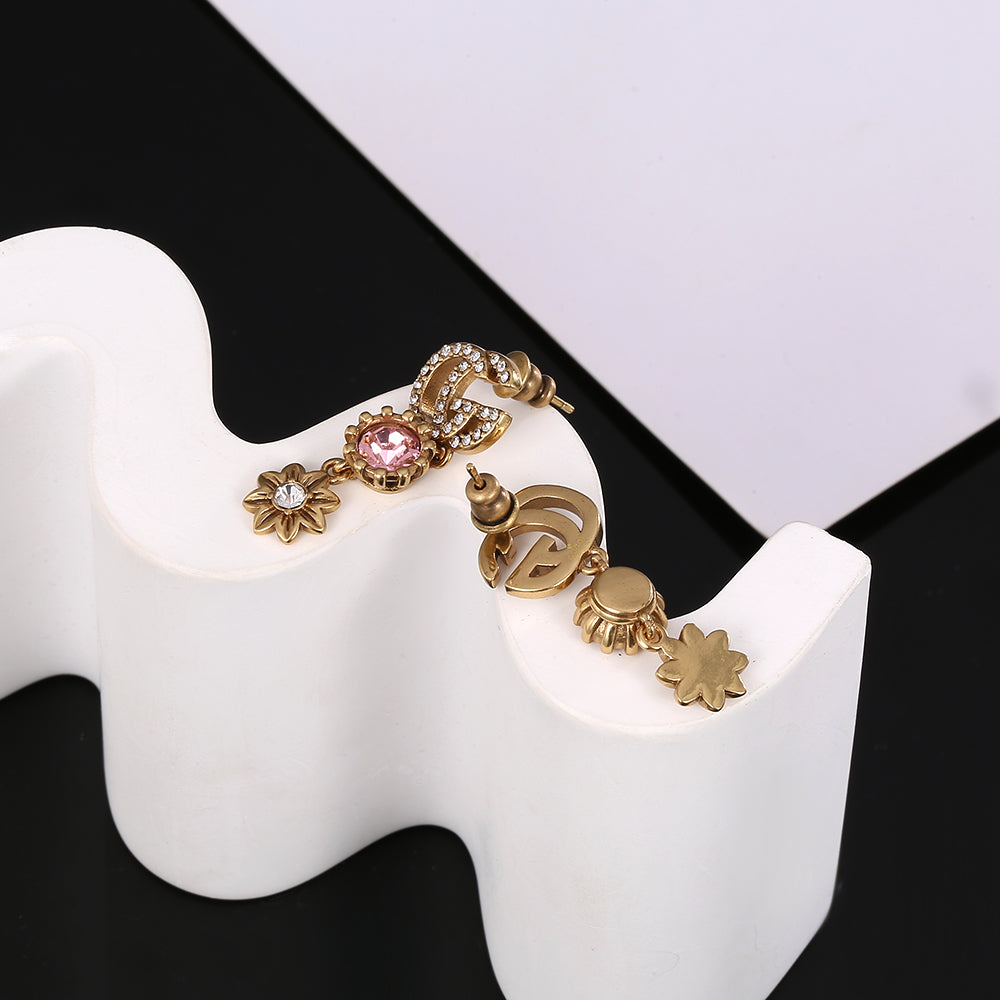 Gucci Double G Flower Crystal Earrings - 18K Yellow Gold