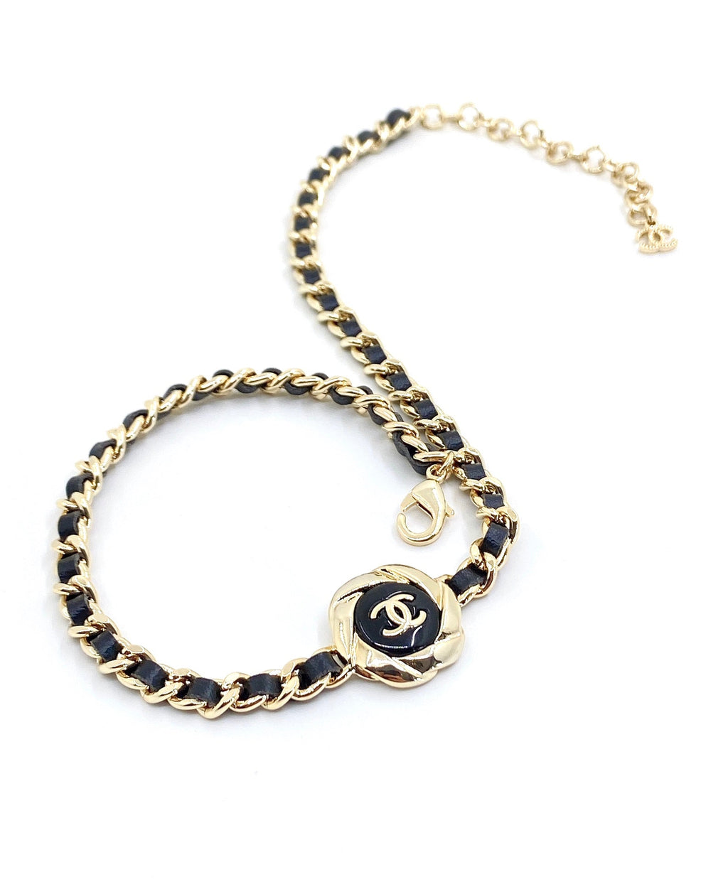 Chanel Rhinestone Leather Choker Necklace