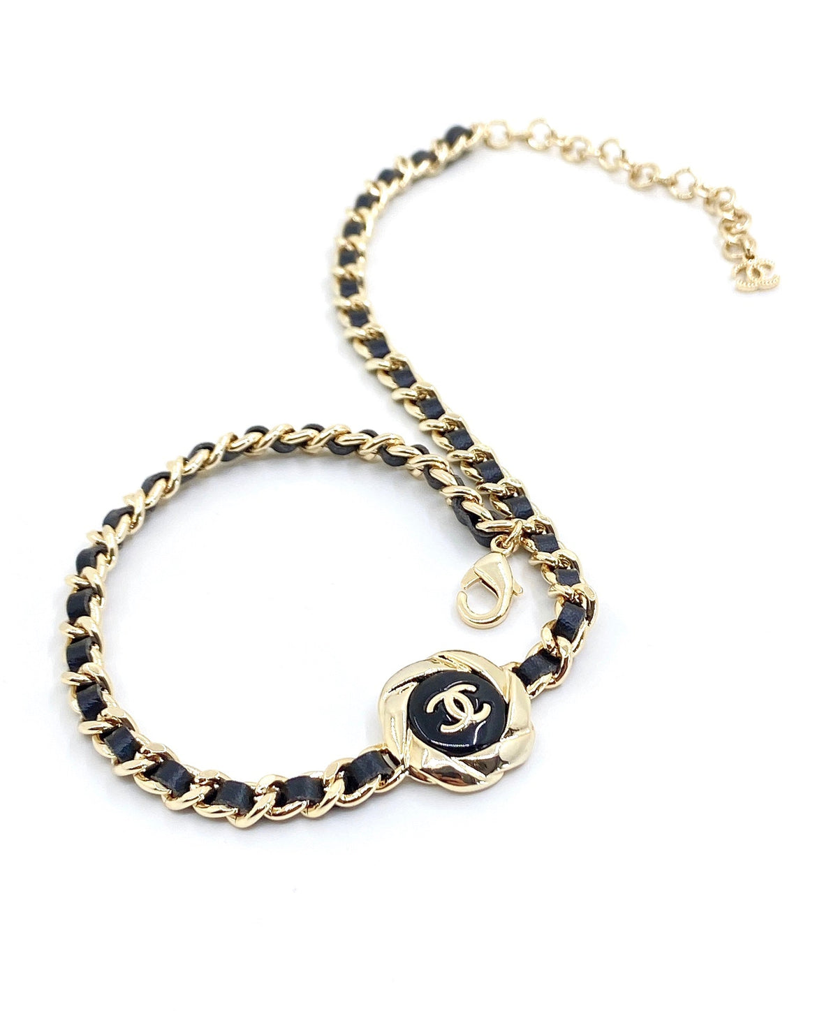 Chanel Rhinestone Leather Choker Necklace
