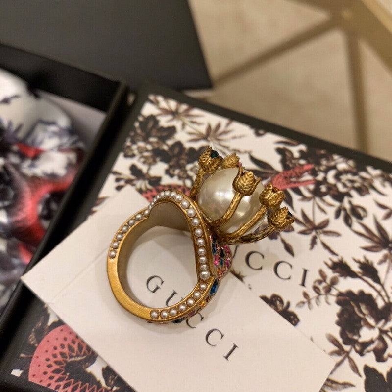 Gucci Double G Multistone Pearl Ring - 18K Yellow Gold