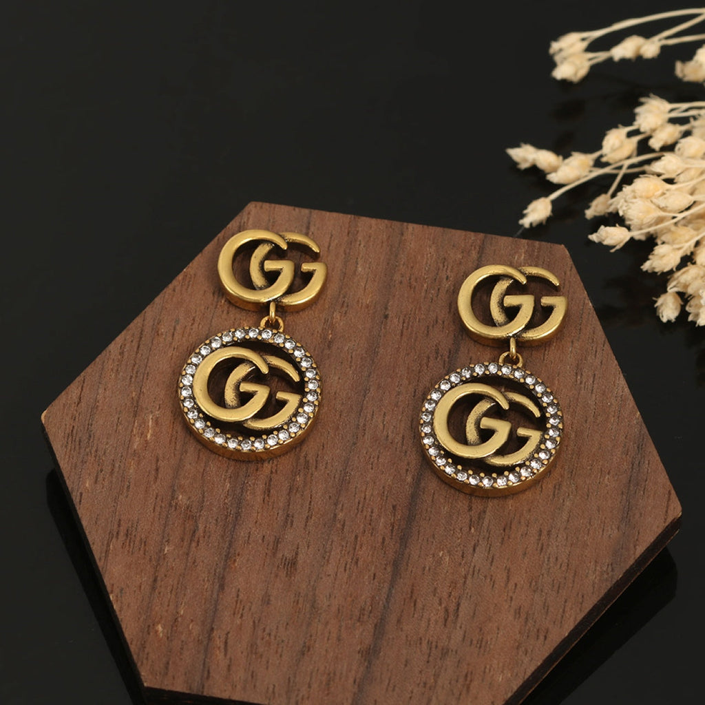 Gucci Double G Crystals Vintage Earrings - 18K Yellow Gold
