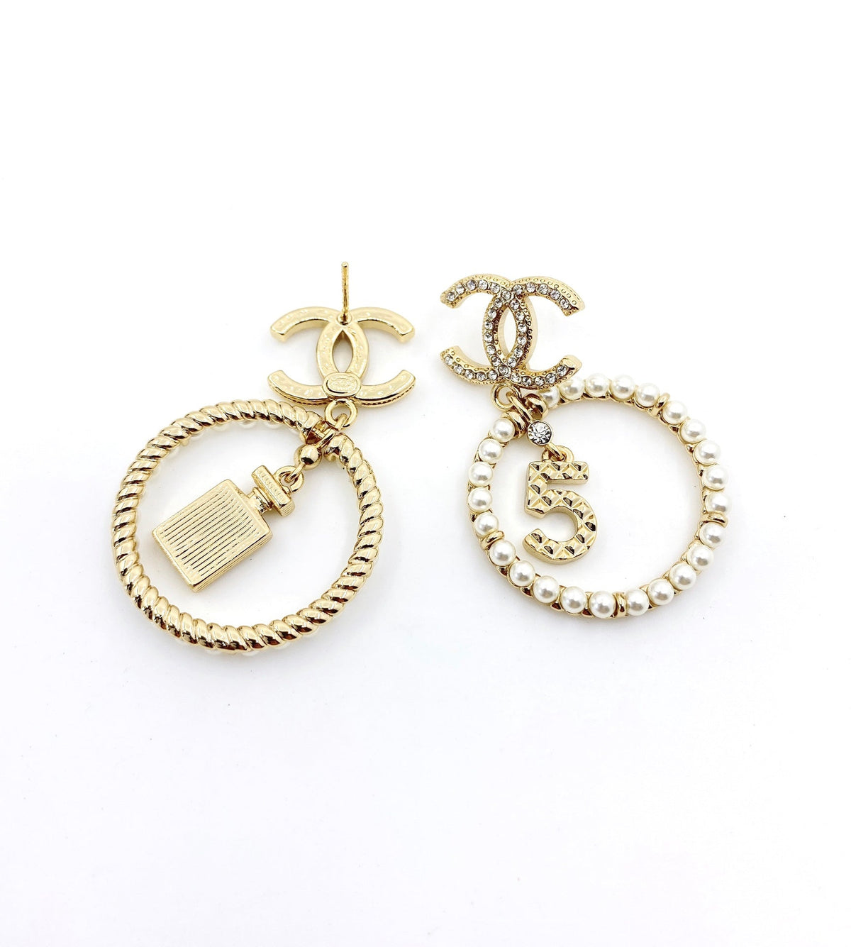 Chanel No. 5 Perfume Pendant Earrings - 18K Yellow Gold