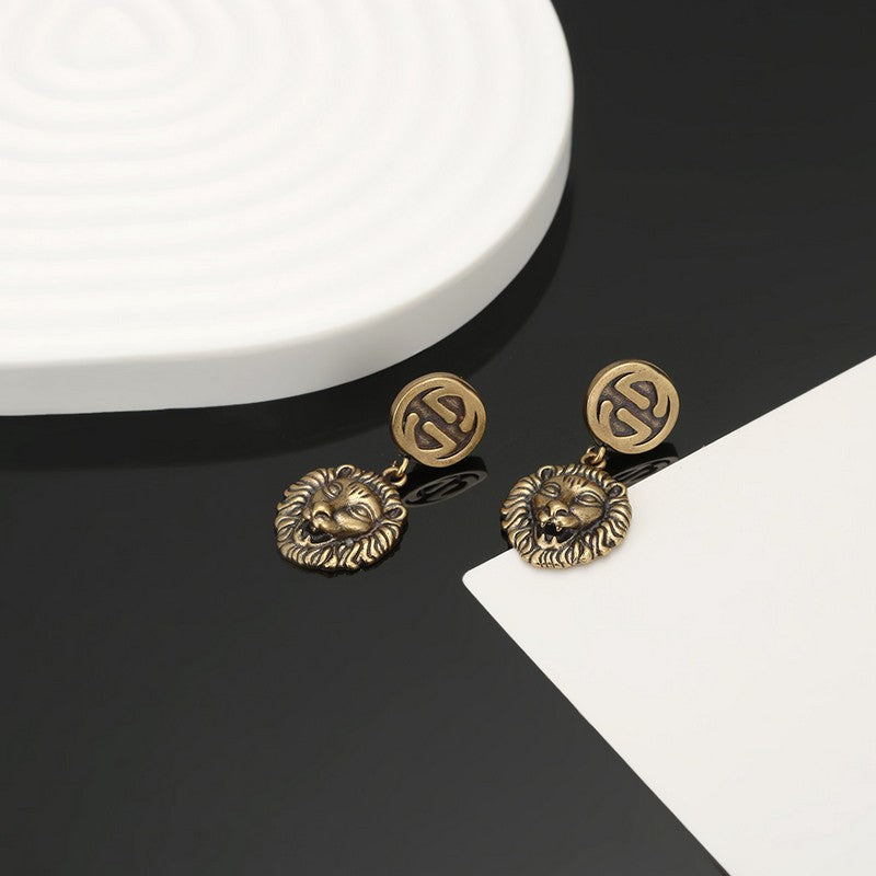 Gucci Double G Lion Pendant Earrings - 18K Yellow Gold