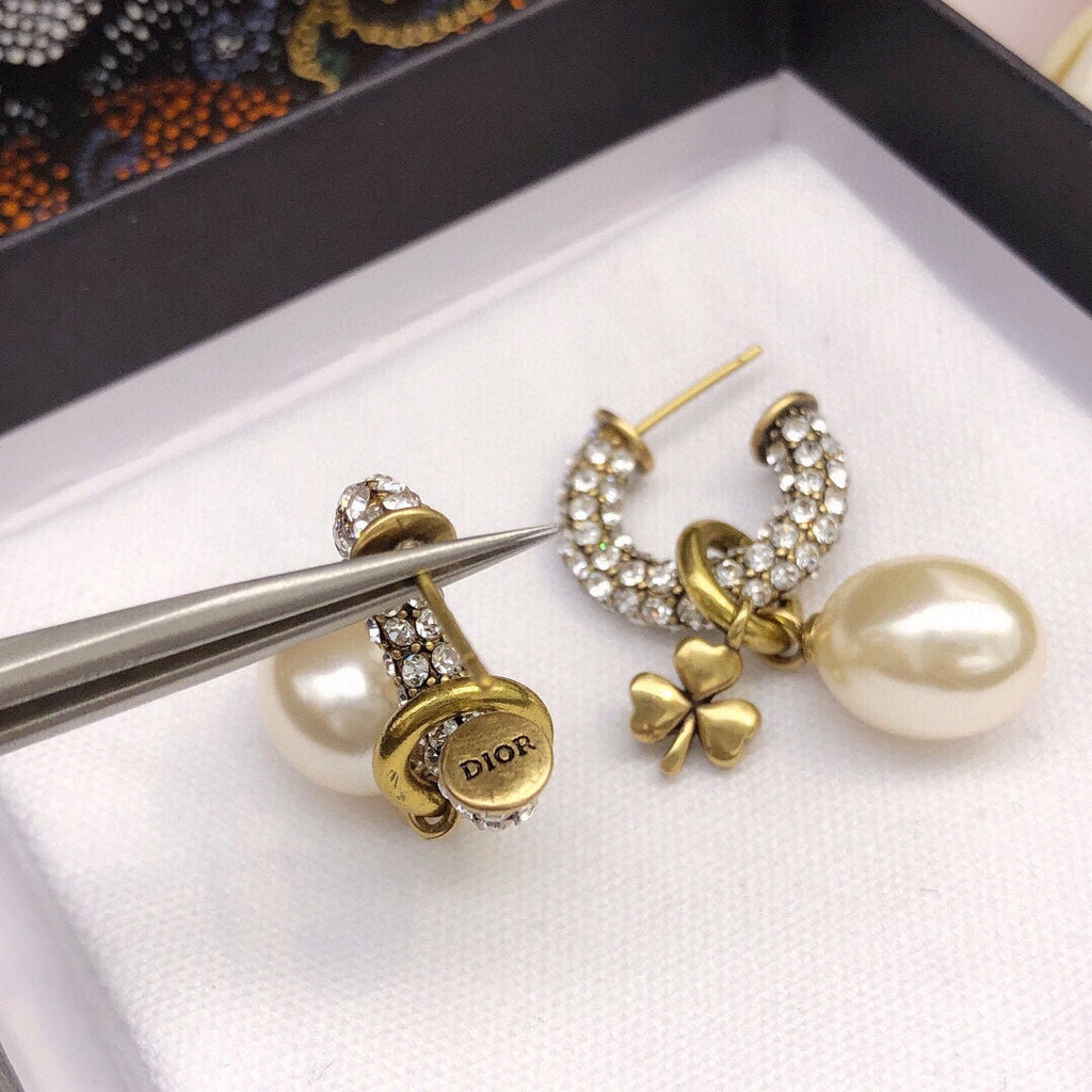 Dior March Grass Pearl Crystal Earrings