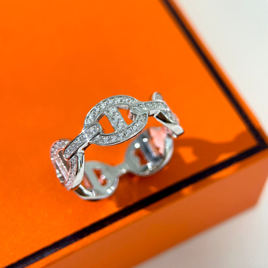 Hermes Chaine d'Ancre Enchainee Diamond Ring - 18K White Gold