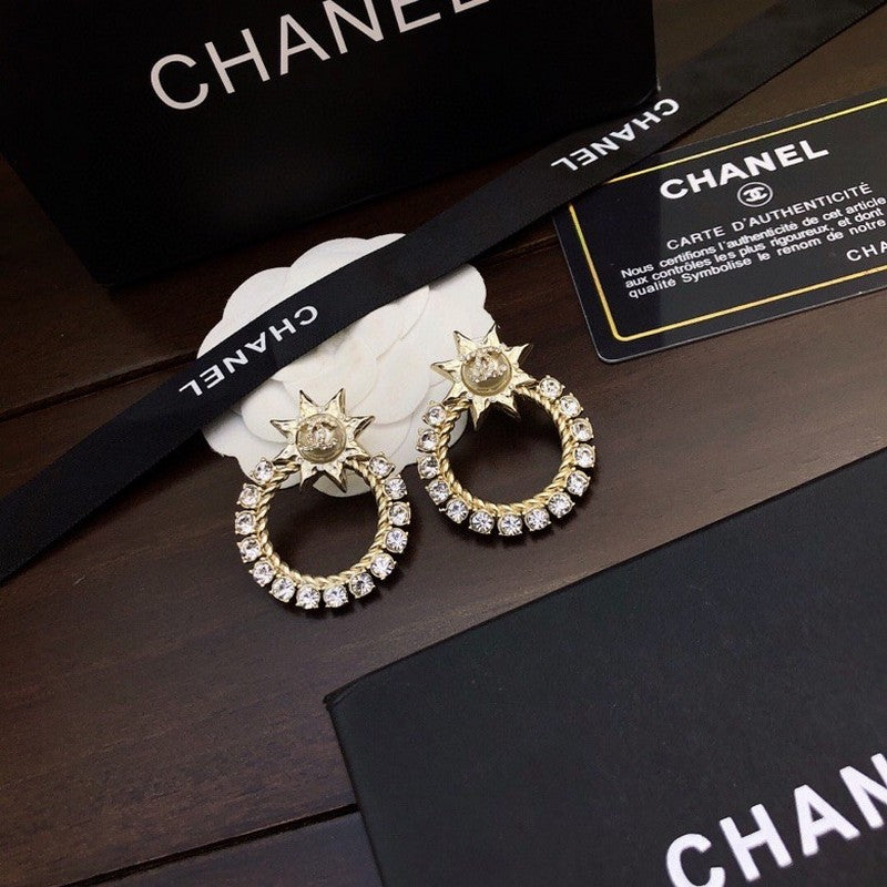 Chanel Star Full Crystal Earrings - 18K Gold
