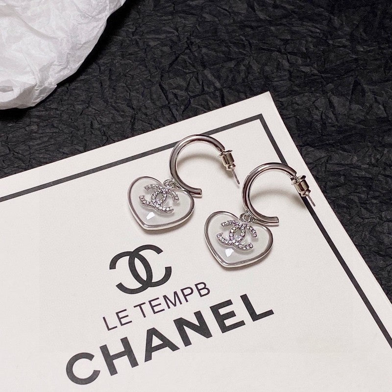 Chanel White Heart Earrings - 18K White Gold