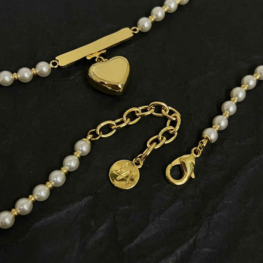 Celine Triomphe Heart Pearl Necklace