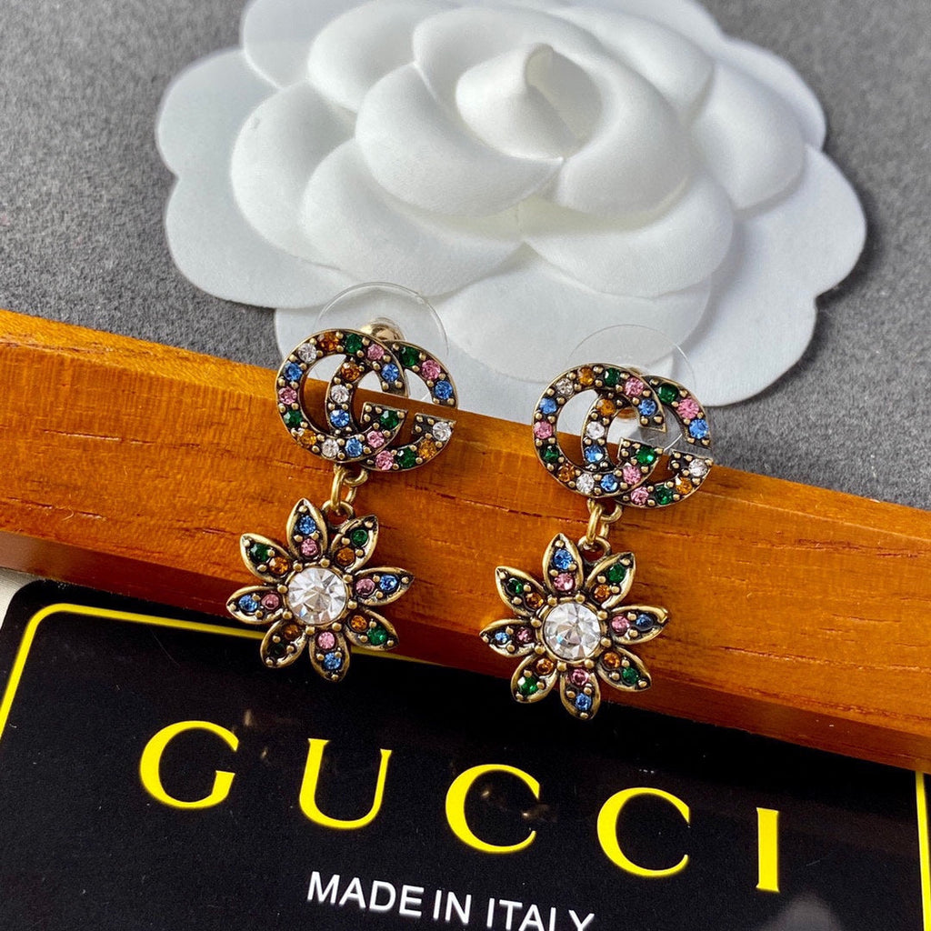 Gucci Double G Flower Pendant Earrings - 18K Yellow Gold