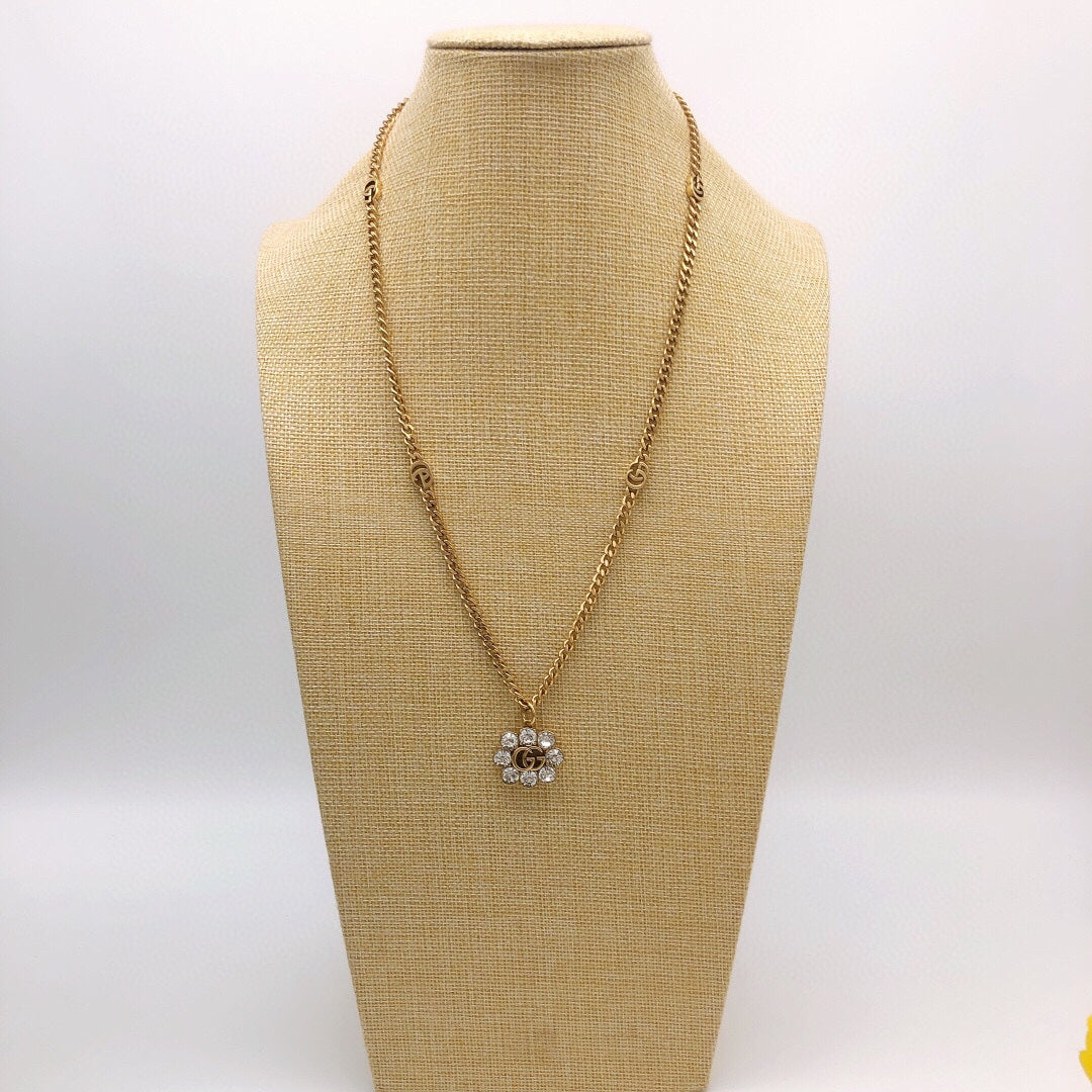 Gucci Double G Flower Crystal Necklace