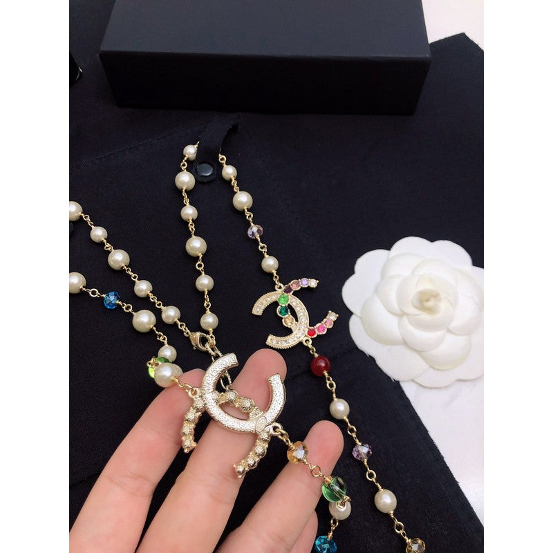 Chanel Color Long Pearl Necklace
