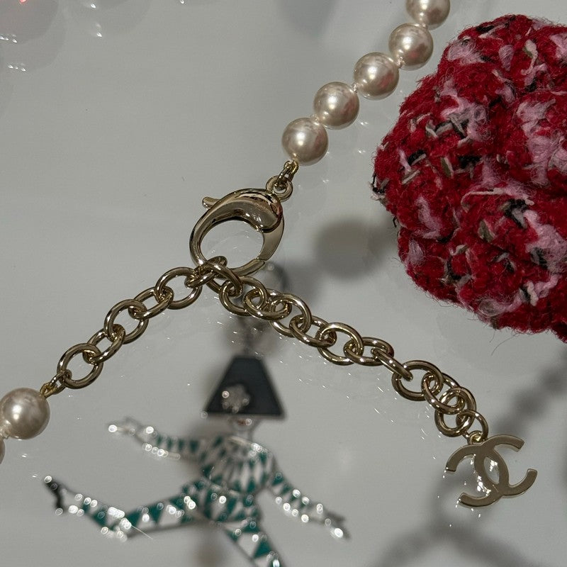 Chanel Red Crystal Pearl Choker Necklace