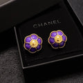 Chanel Purple Flowers Earrings - 18K Yellow Gold