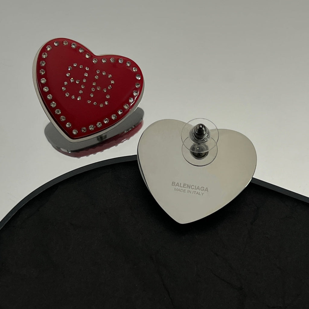 Balenciaga Red Heart Earrings - 18K White Gold