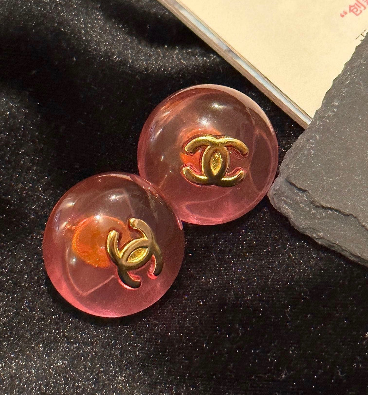 Chanel Pink Crystal Earrings - 18K Yellow Gold