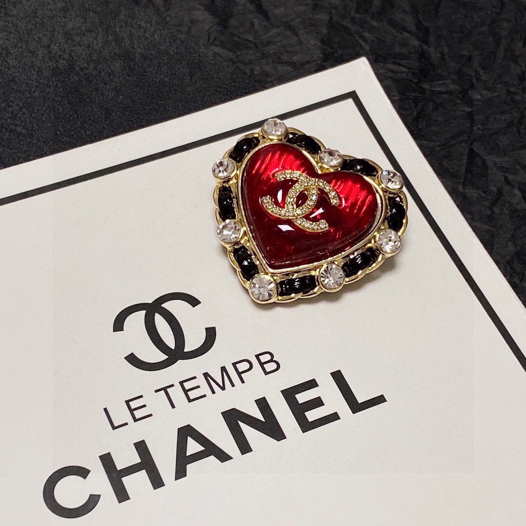 Chanel Red Crystal Heart Brooch