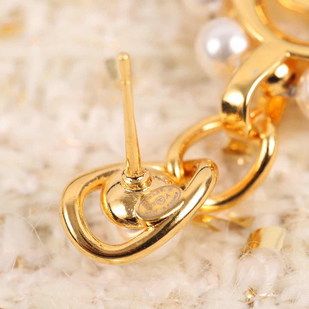 Chanel Square Pearl Pendant Earrings - 18K Yellow Gold