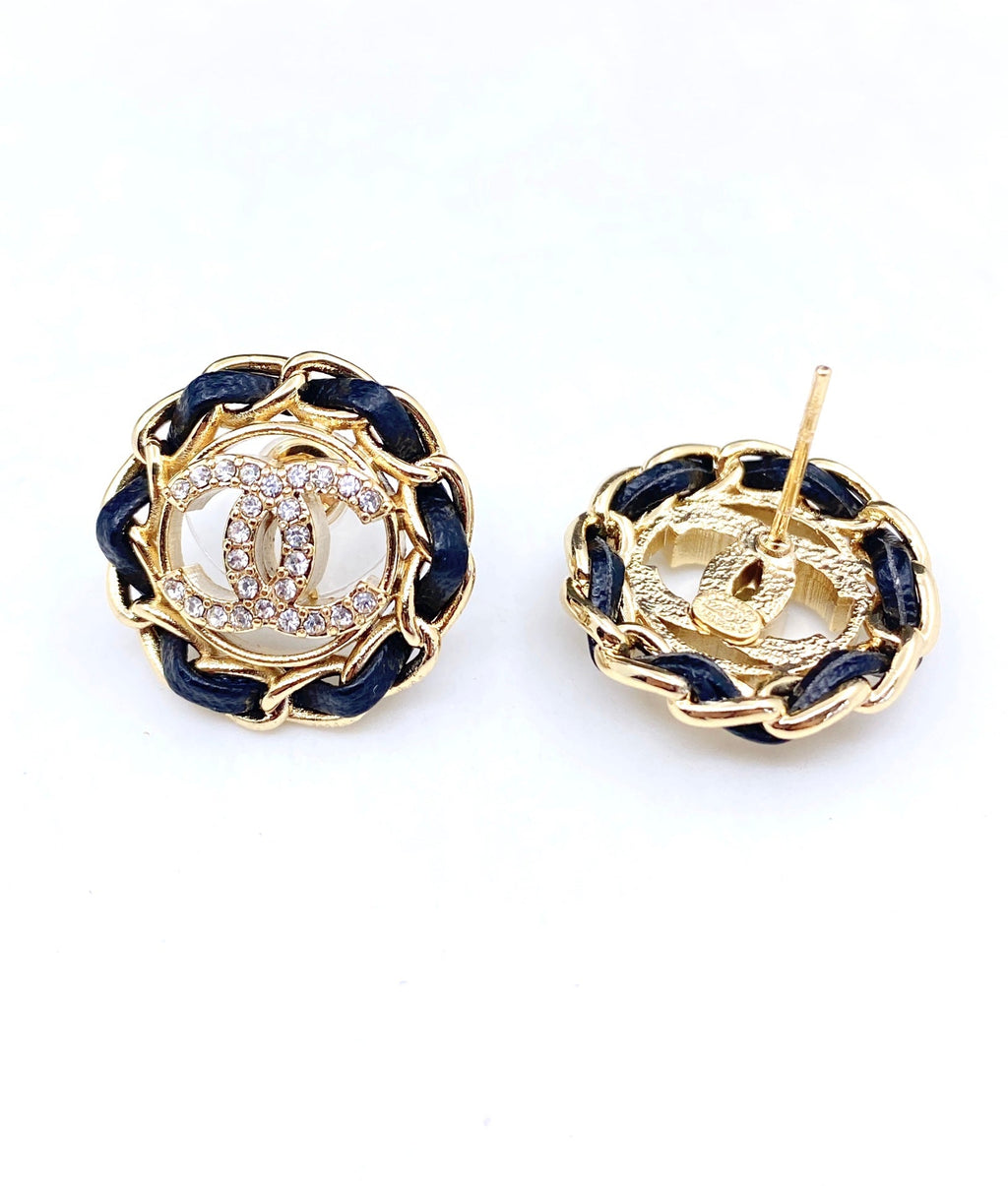 Chanel Black Leather Earrings - 18K Yellow Gold