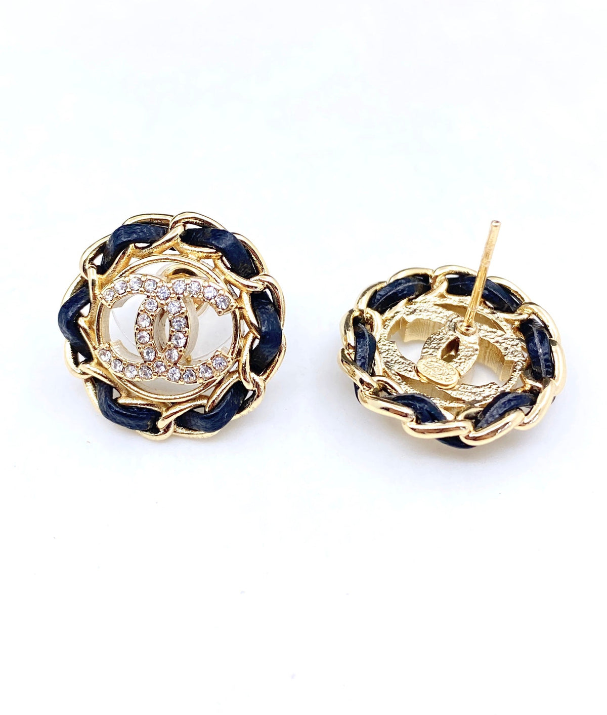 Chanel Black Leather Earrings - 18K Yellow Gold