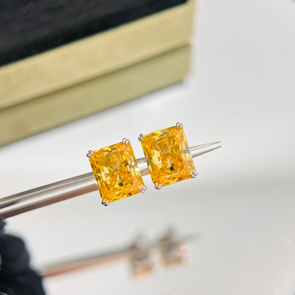 Tiffany Yellow Crystal Earrings - 18K White Gold