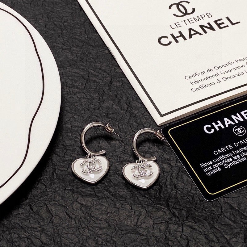 Chanel White Heart Earrings - 18K White Gold