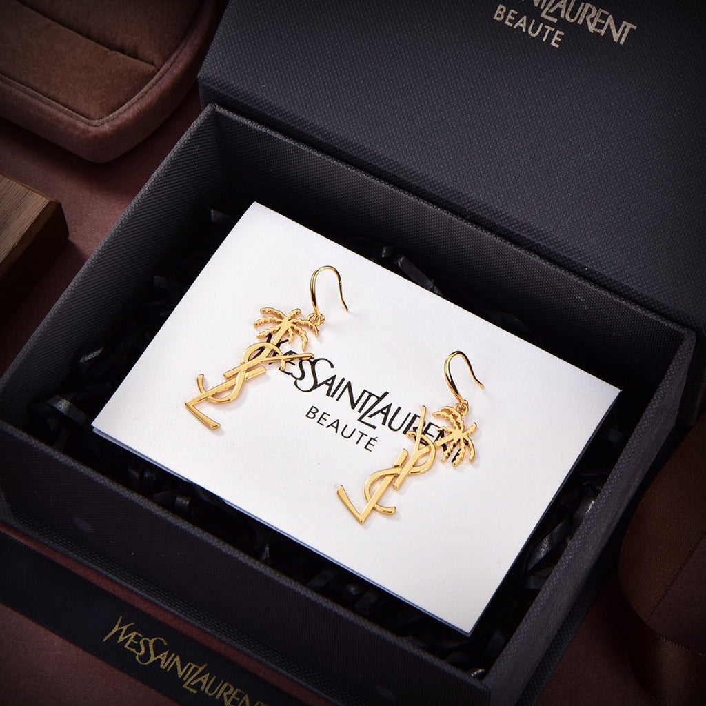 YSL Monogram Palmier Statement Earrings - 18K Yellow Gold
