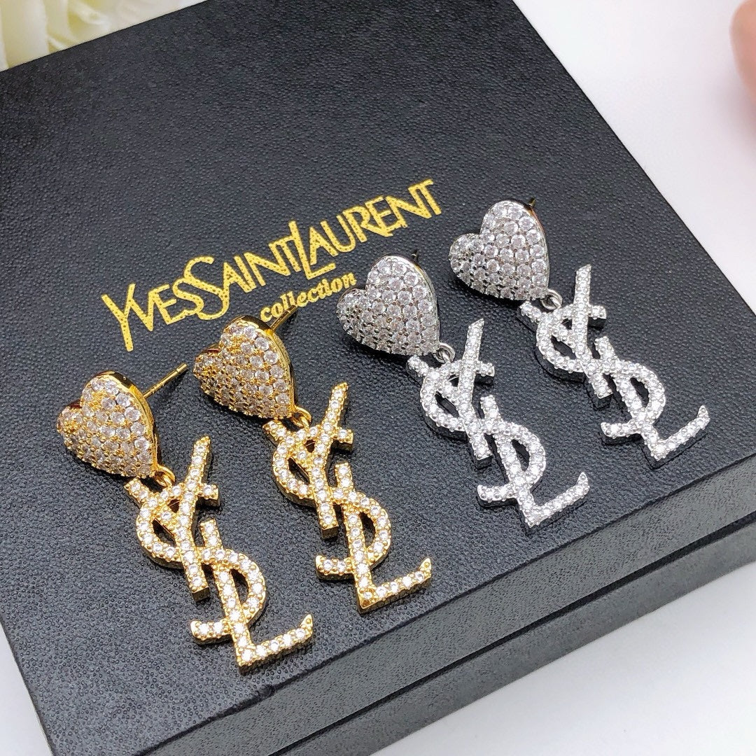 YSL Heart Diamond Earrings - 18K Gold