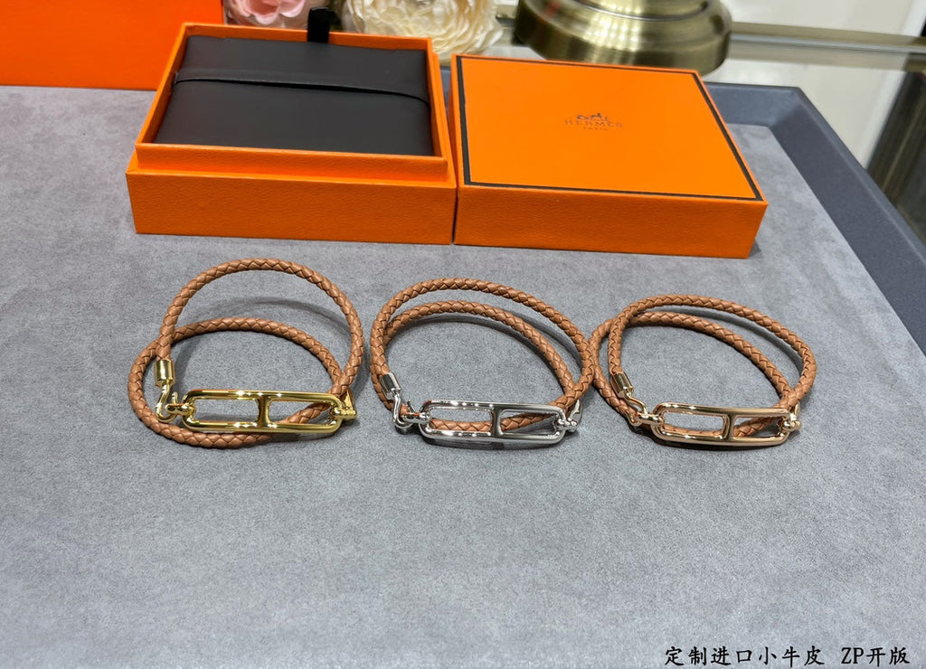 Hermes Roulis Double Tour Brown Bracelet - 18K Gold