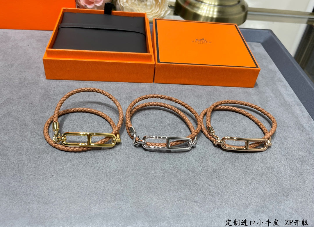 Hermes Roulis Double Tour Brown Bracelet - 18K Gold