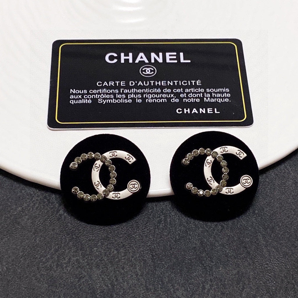 Chanel Black Resin Crystal Earrings - 18K White Gold