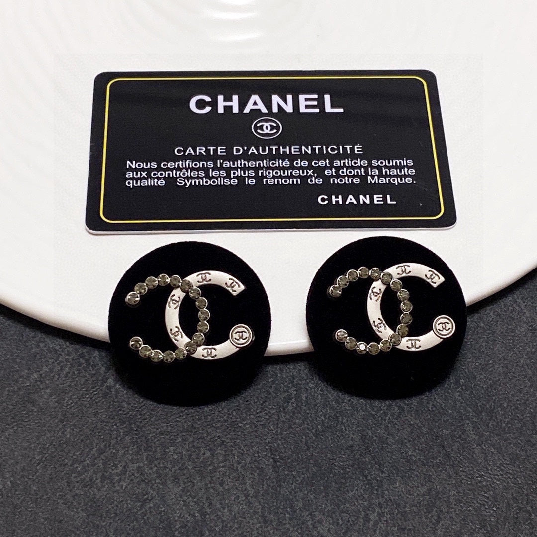 Chanel Black Resin Crystal Earrings - 18K White Gold