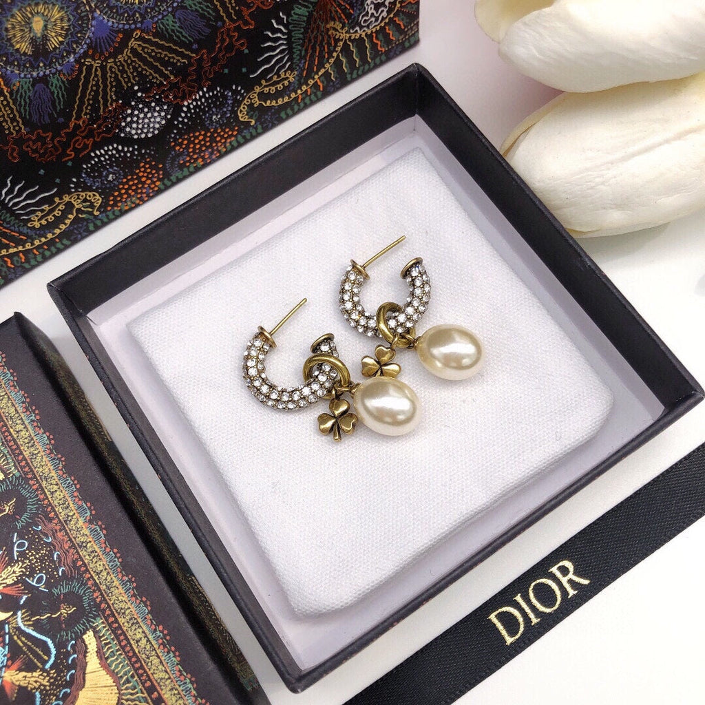Dior March Grass Pearl Crystal Earrings