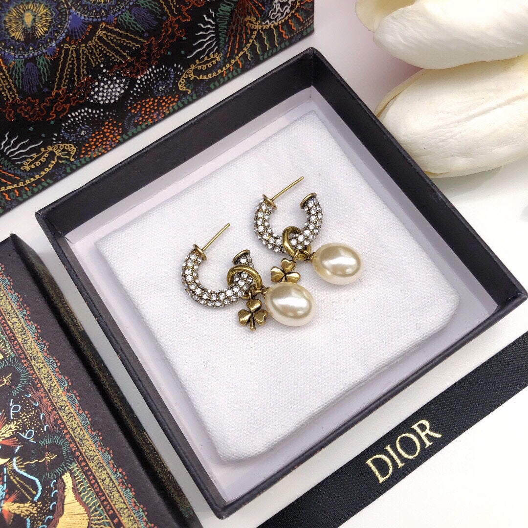 Dior March Grass Pearl Crystal Earrings
