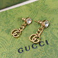 Gucci Double G Crystal Chain Earrings - 18K Yellow Gold