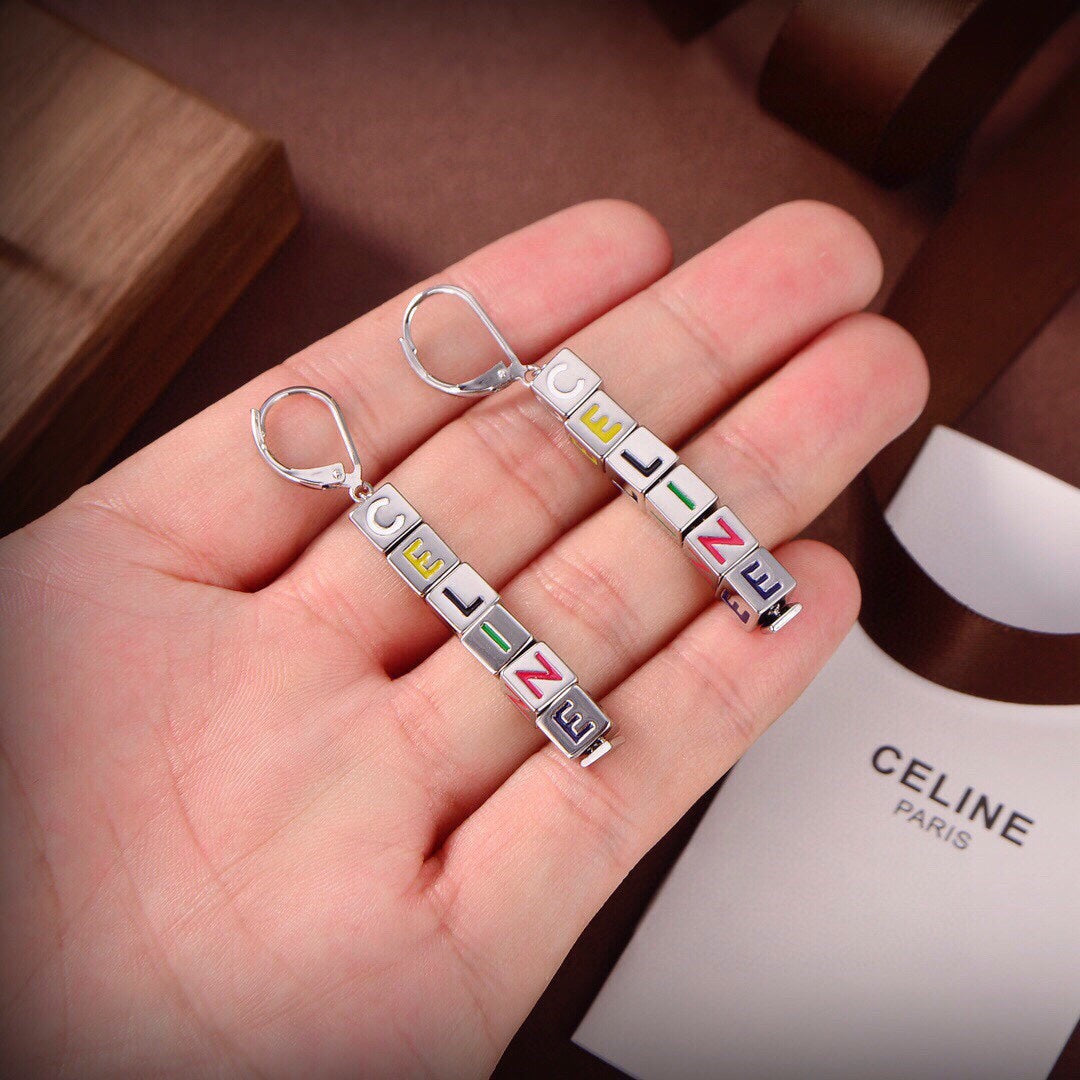 Celine Triomphe Script Cube Earrings - 18K Gold