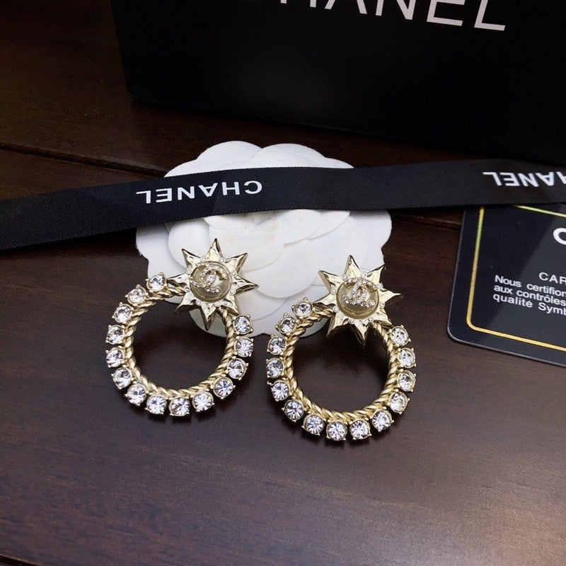 Chanel Star Full Crystal Earrings - 18K Gold