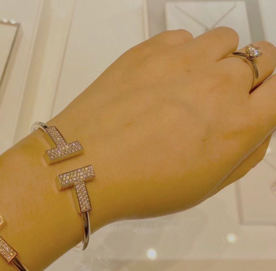 Tiffany Wide Moissanite Wire Bracelet - 18K White Gold