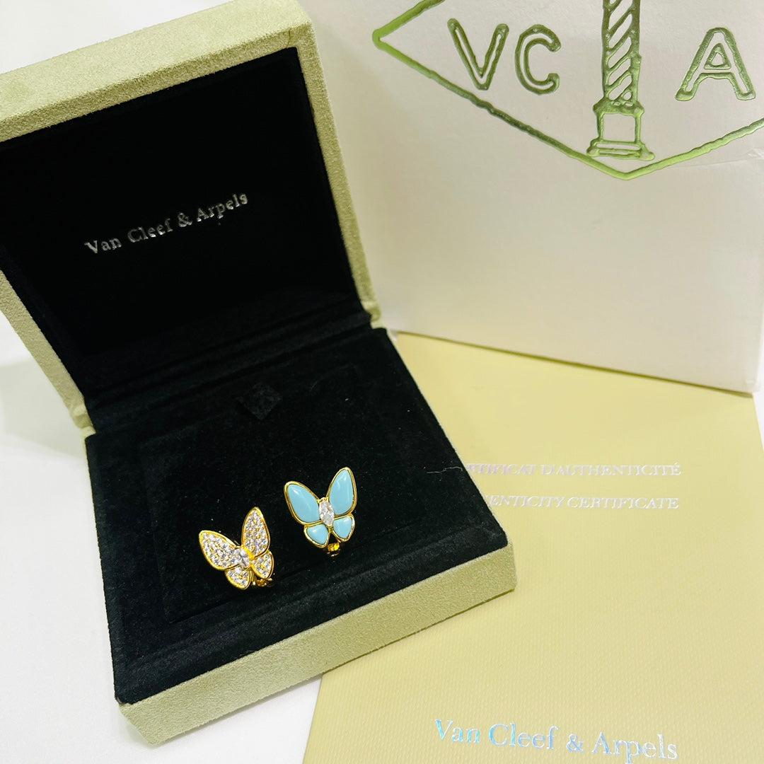 Two Butterfly Turquoise Earrings - 18K Gold