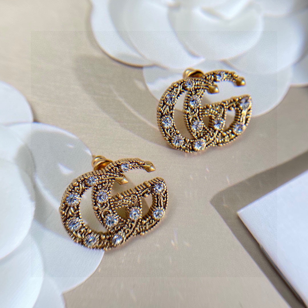 Gucci Double G Crystal Earrings - 18K Yellow Gold