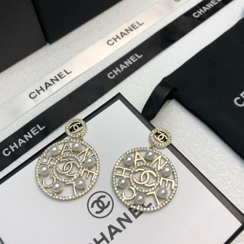 Chanel Circle Pearl Pendant Earrings - 18K Yellow Gold