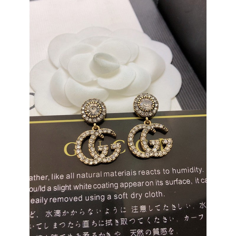 Gucci Double G Crystal Pendant Earrings - 18K Yellow Gold