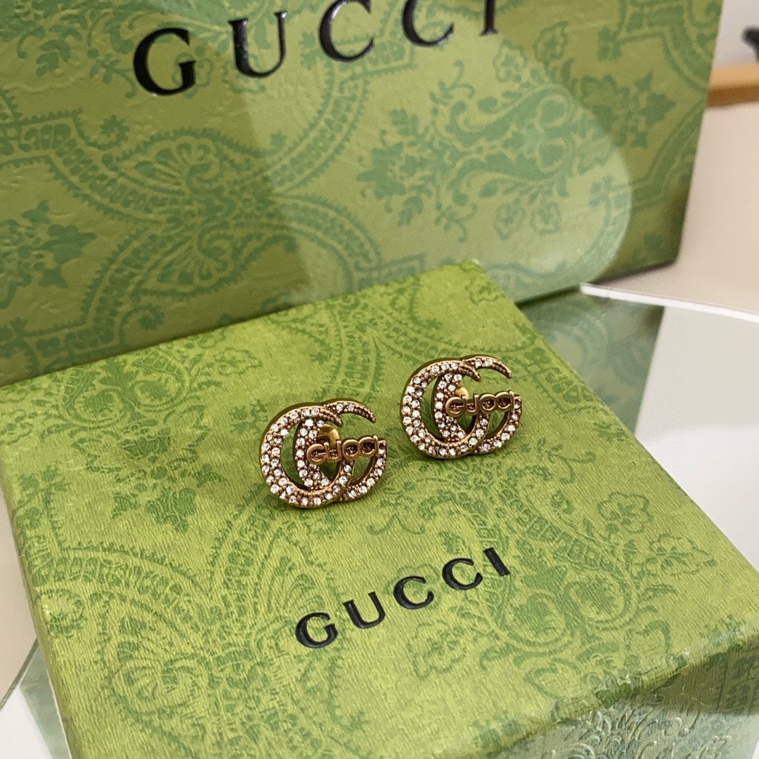 Gucci Double G Logo Diamond Earrings - 18K Yellow Gold
