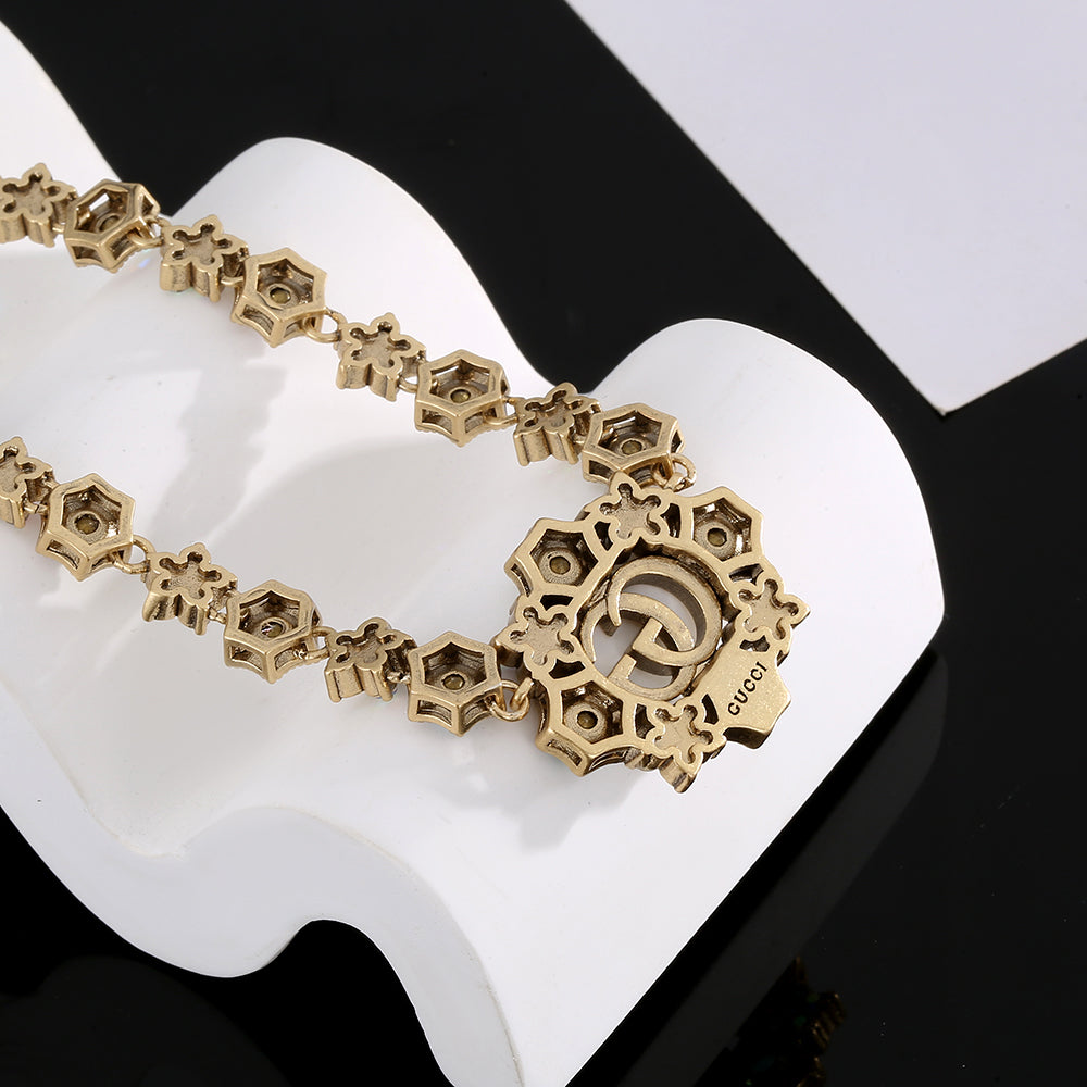 Gucci Double G Crystals Chain Choker Necklace