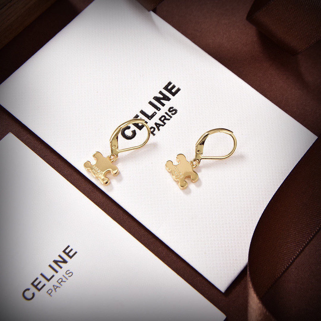 Celine Triomphe Rhinestone Earrings - 18K Yellow Gold