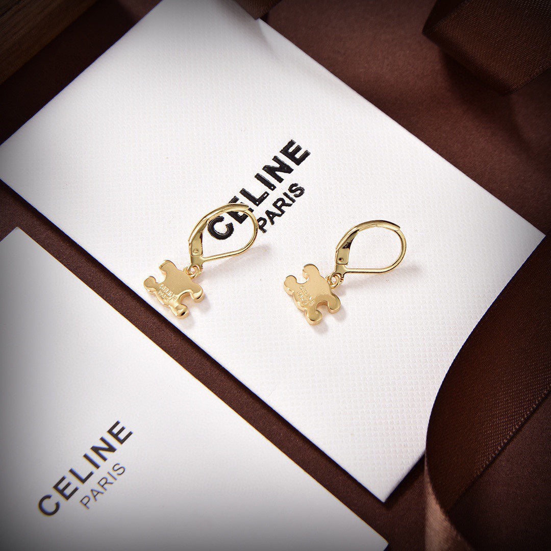Celine Triomphe Rhinestone Earrings - 18K Yellow Gold