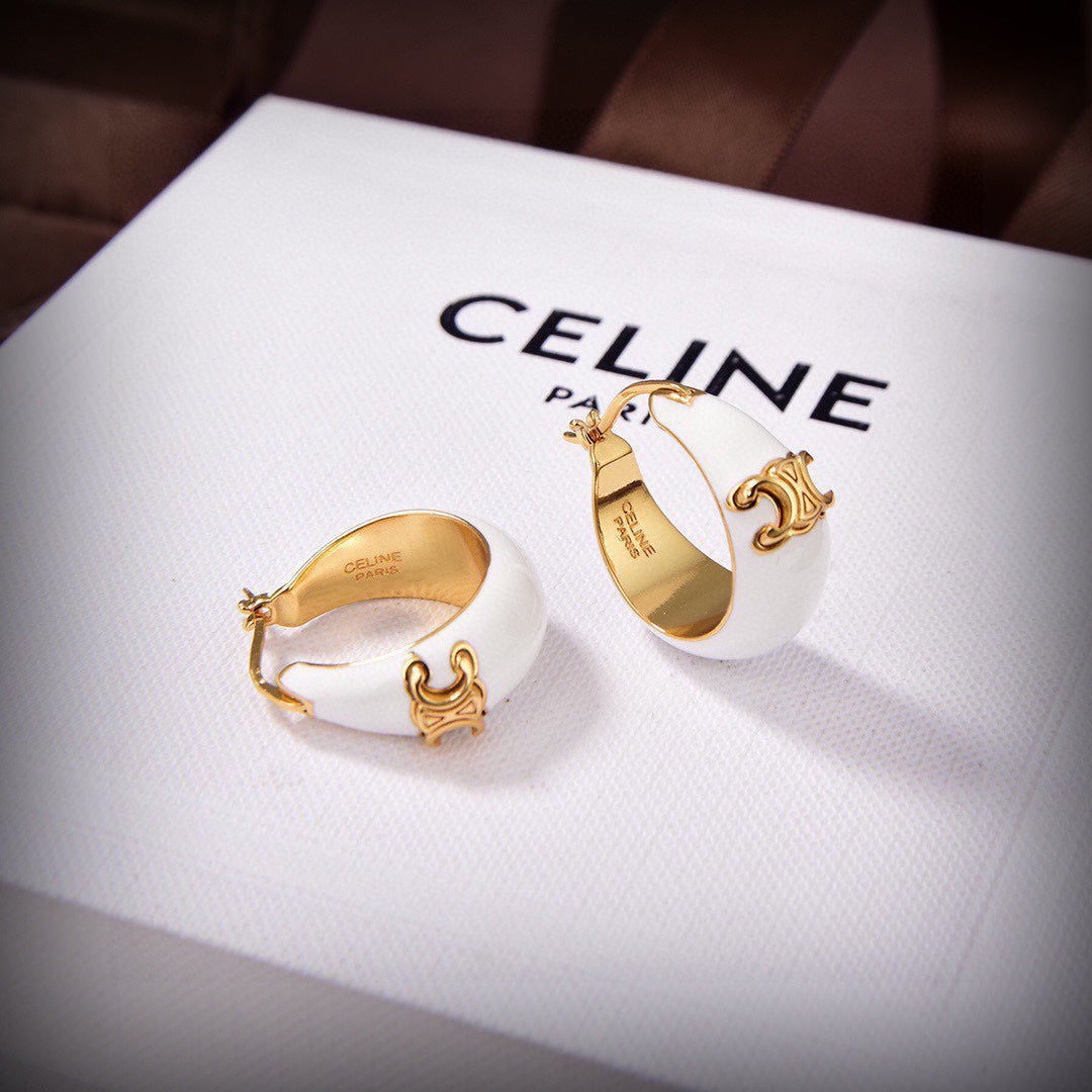 Celine Triomphe Pearl Earrings - 18K Yellow Gold