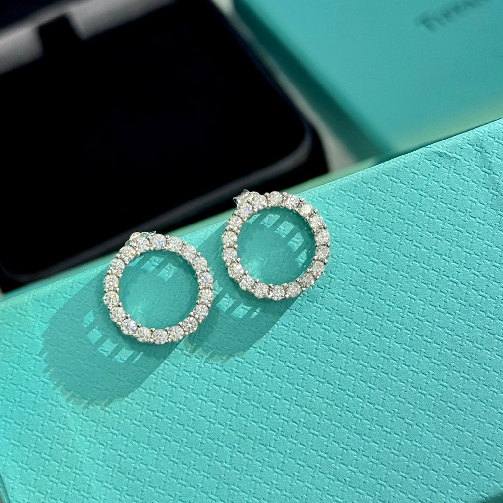 Tiffany Circle Diamond Earrings - 18K White Gold