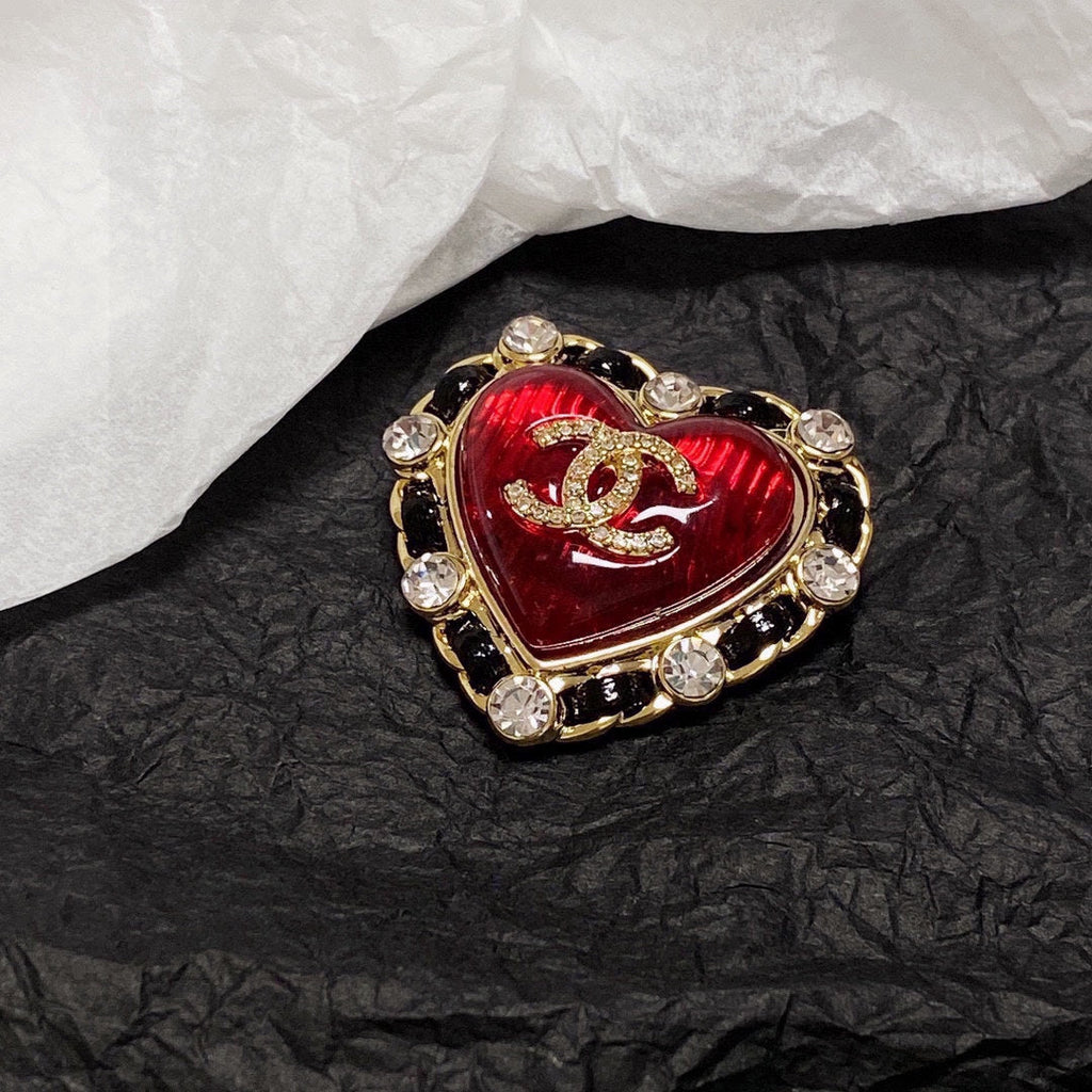 Chanel Red Crystal Heart Brooch