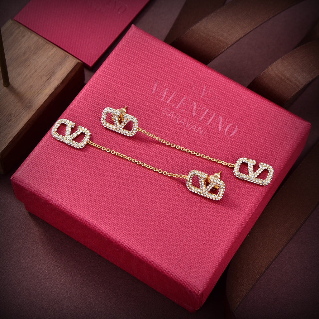 Valentino Crystal Valentino Signature Earrings - 18K Yellow Gold