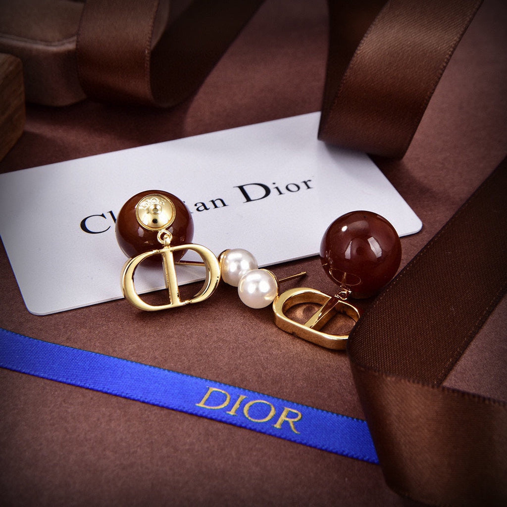 Dior Tribales Brown Resin Pearl Earrings